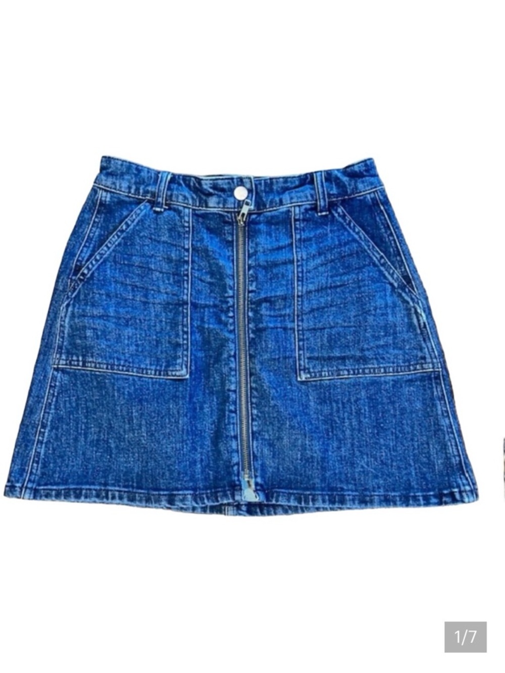 Madewell High-Waisted Denim A-Line Mini Skirt with Zipper Front, Size 26